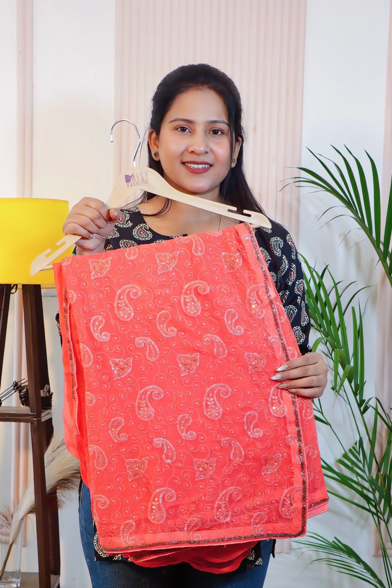 Orange Chiffon Unstitched Saree