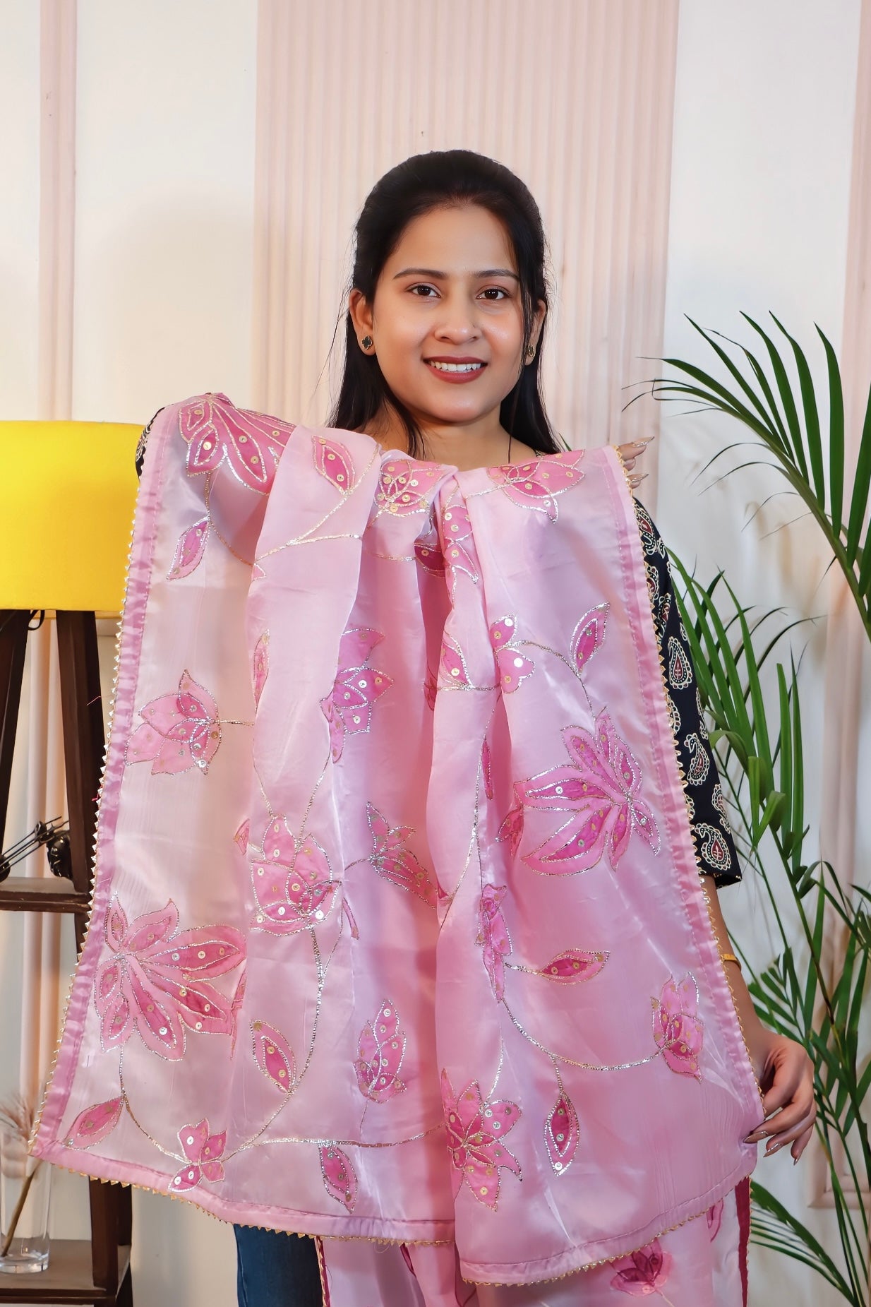 Light Pink Organza Silk Unstitched Saree