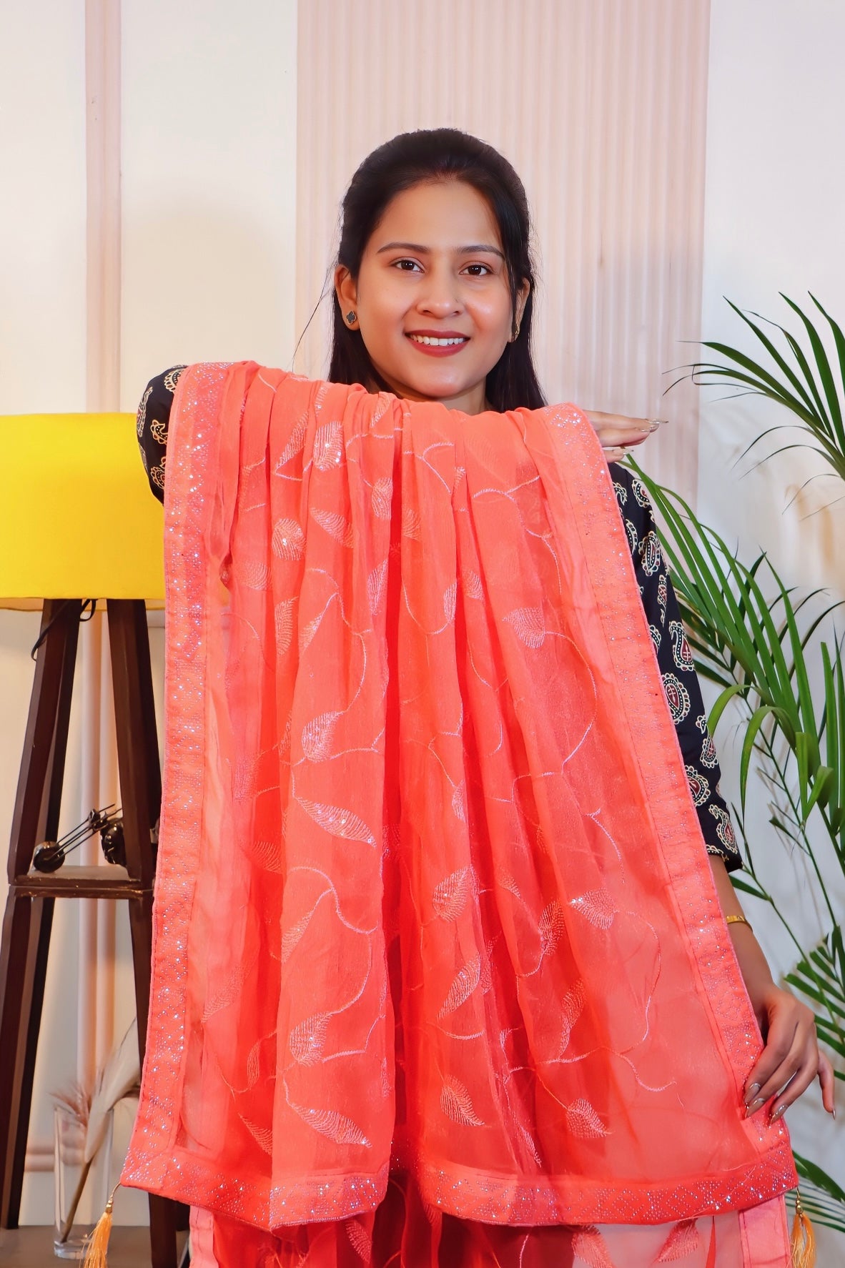 Radiant Orange Chiffon Saree