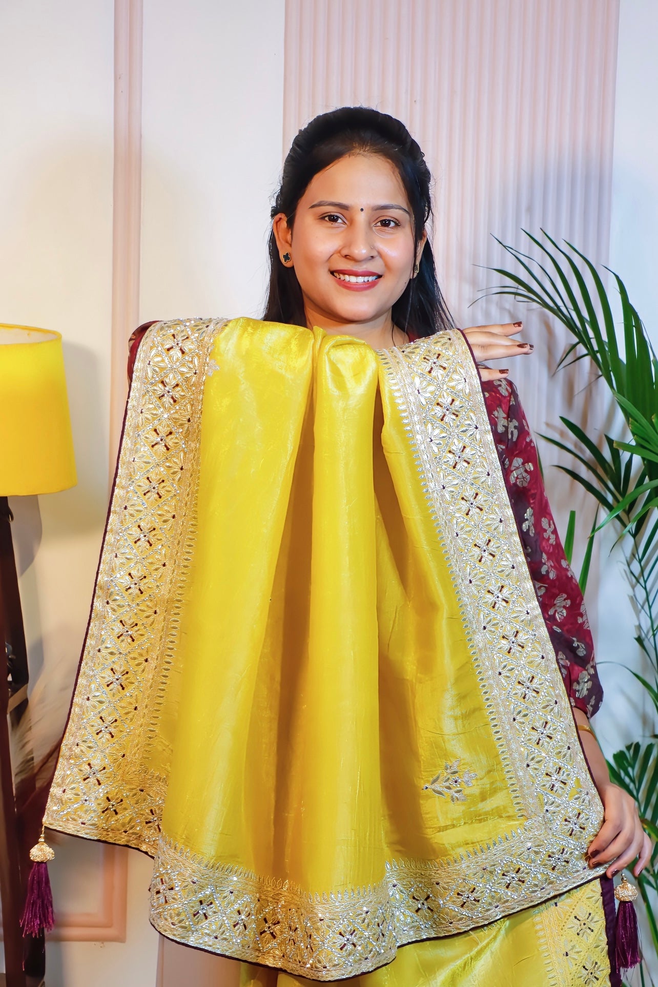 Mustard Yellow Tissue Unstitched Saree