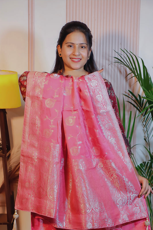 Peach Pink Silk Saree