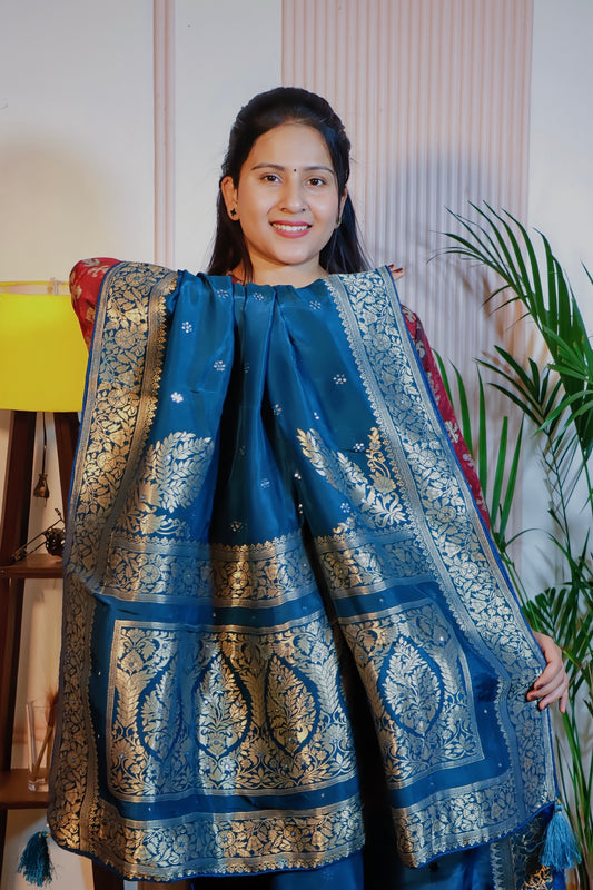 Teal Blue Silk Saree