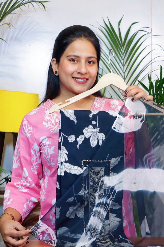 Black Cotton Unstitched Suit