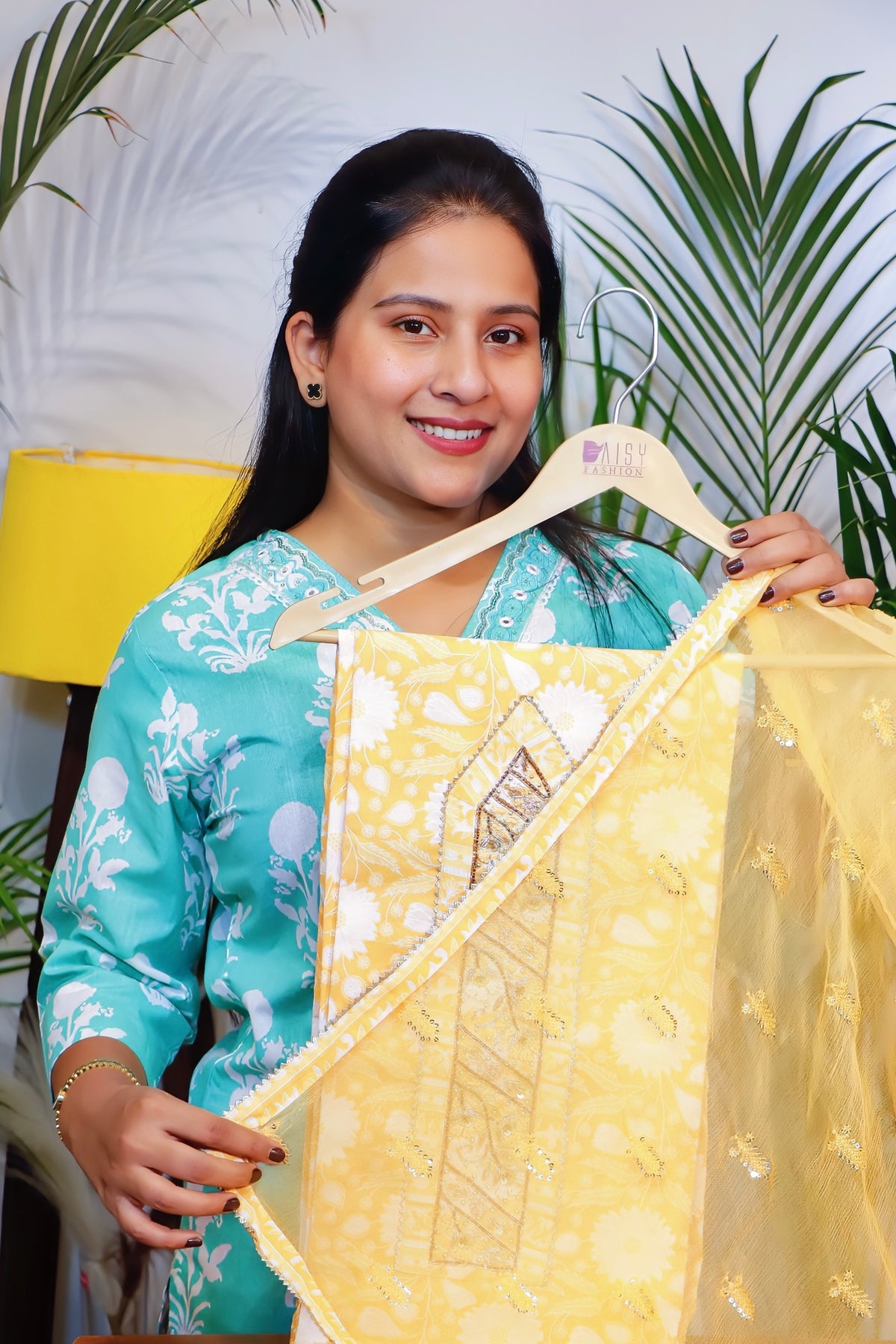 Yellow Cotton Embellished Suit Set