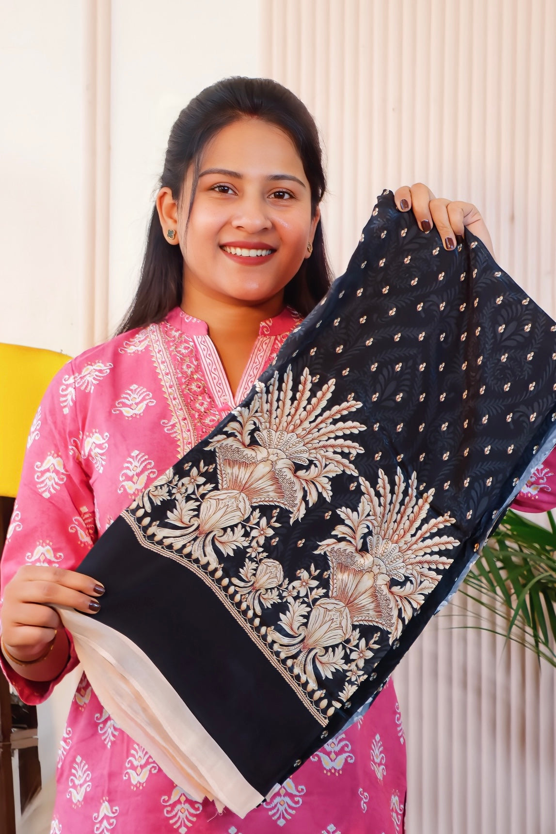 Black Crape Unstitched Suit Set