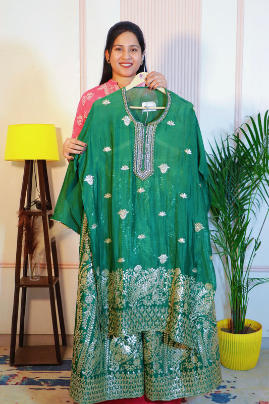 Emerald Green Suit with Golden Embroidery