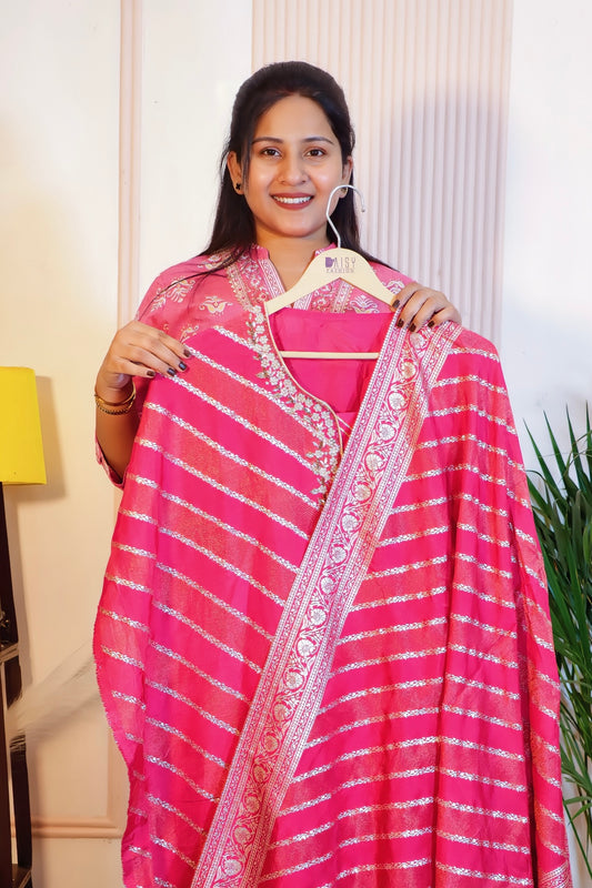 Unstitched Silk Suit in Pink