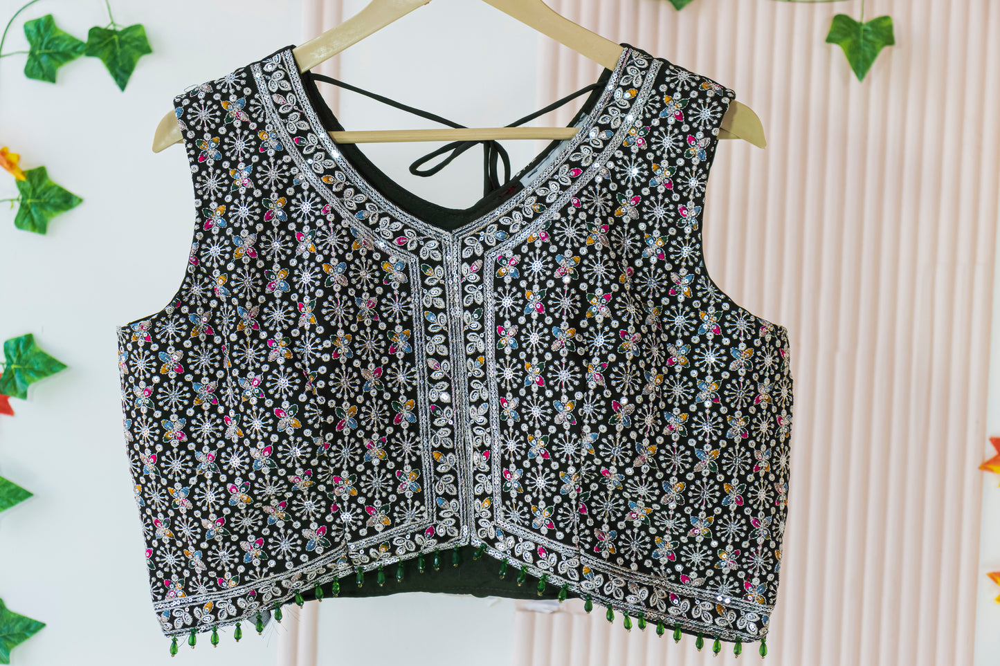 Deep Green Georgette Crop Top Lehenga