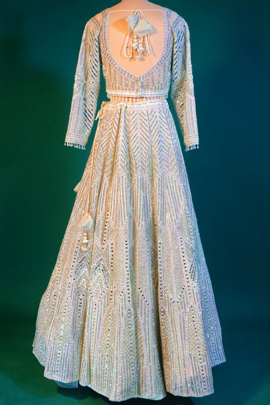 Off White Crop Top Lehenga