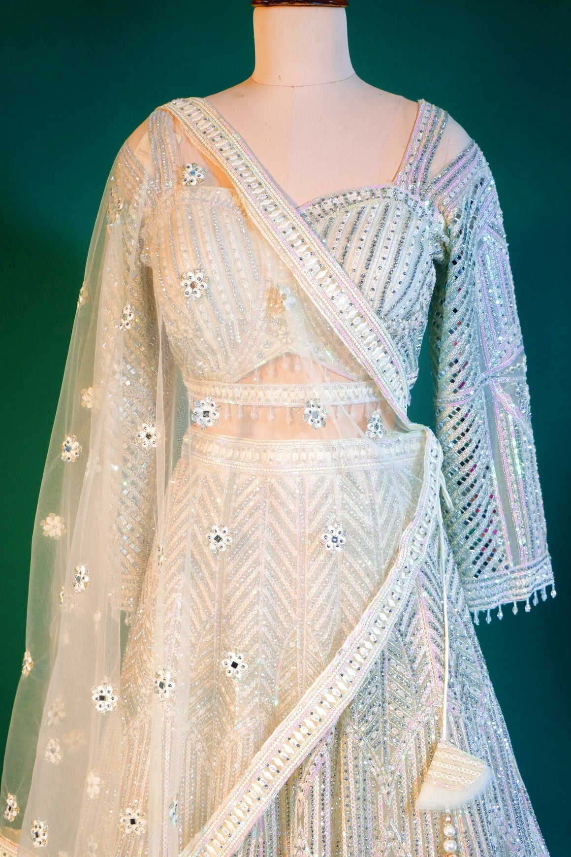 Off White Crop Top Lehenga