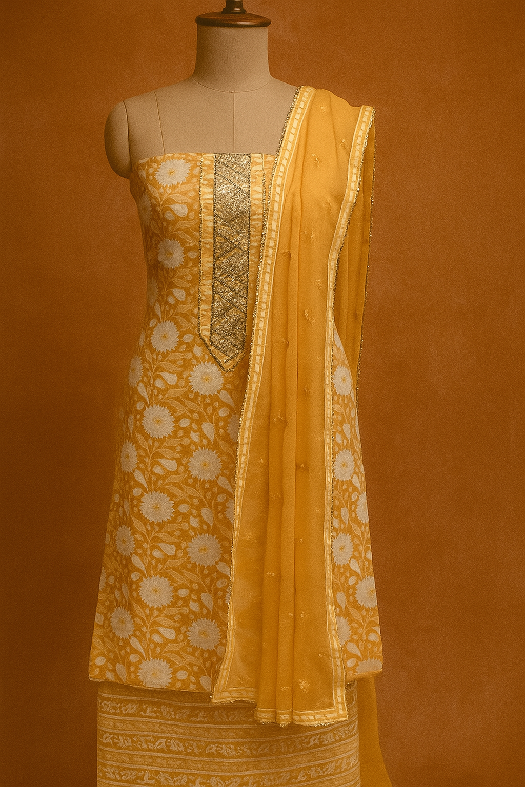 Yellow Cotton Embellished Suit Set