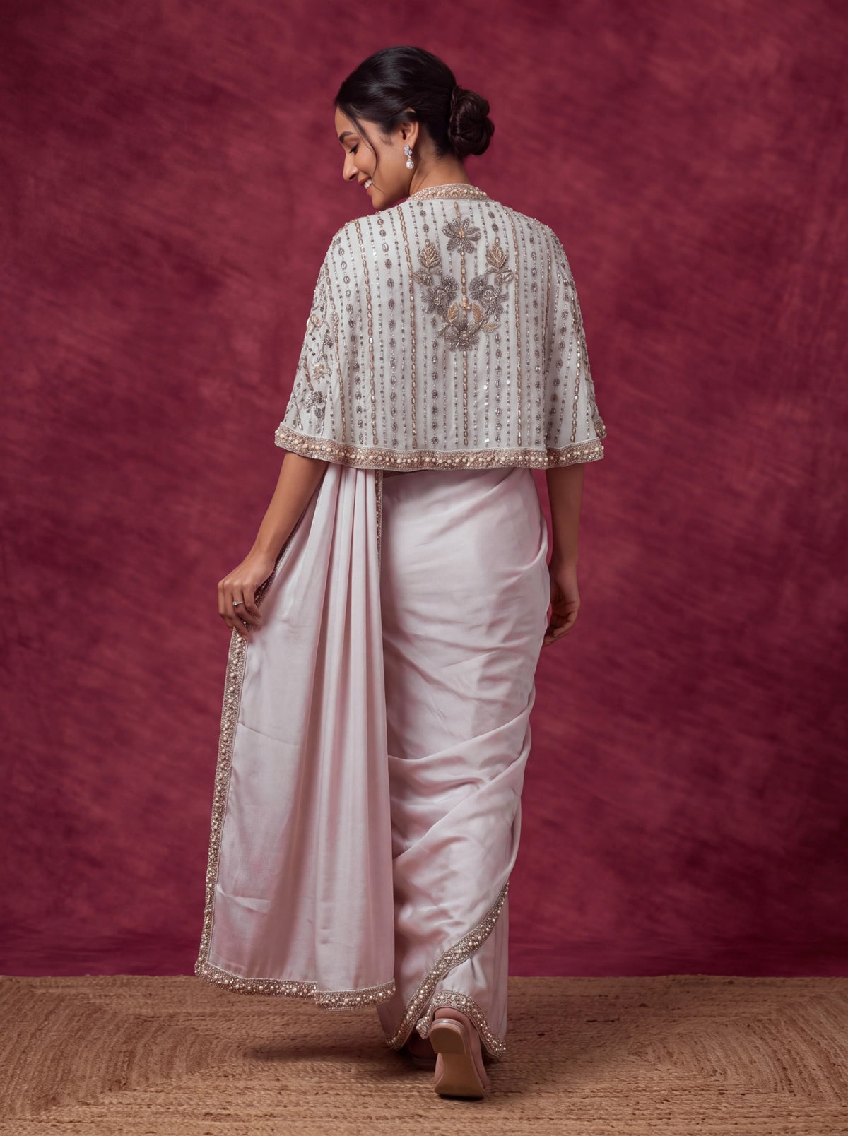 Heavenly pink cape saree, back