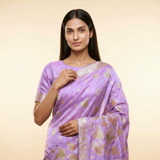 Purple Silk Saree on model - detail