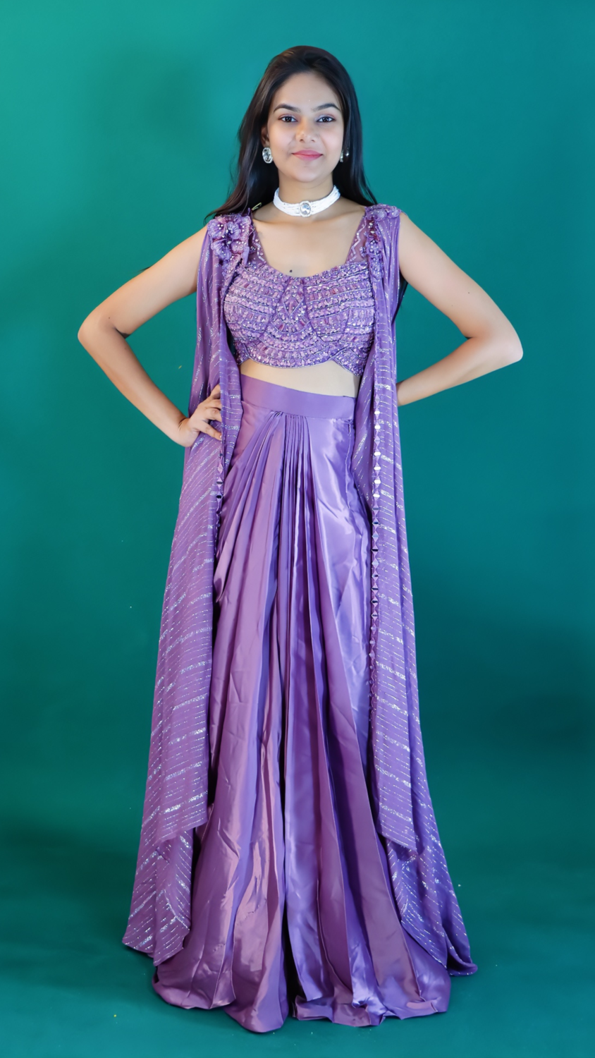 Dusty mauve dhoti style dress with shrug from House of Daisy