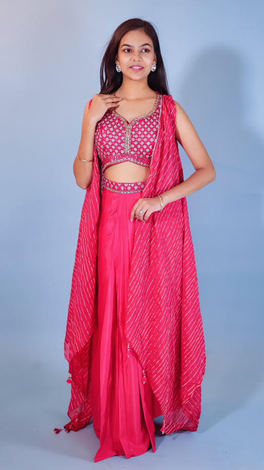 Pink Georgette Dhoti Style Dress with Shrug from House of Daisy