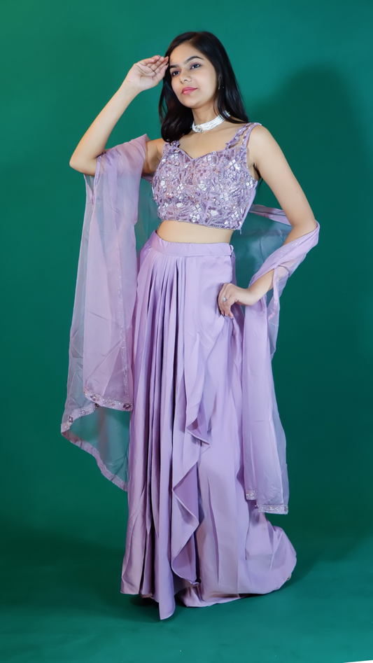Dhoti Style Dress with Shrug – Thistle Satin from House of Daisy