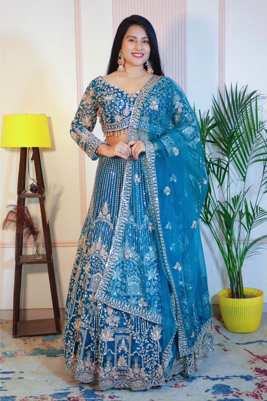 Teal Blue Lehenga from House of Daisy