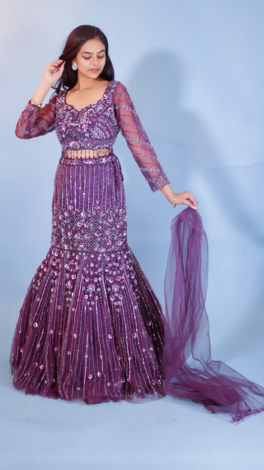 Fish Cut Lehenga – Deep Mauve from House of Daisy