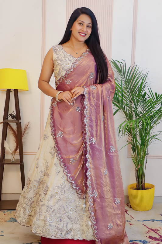 Off White Satin Silk Lehenga from House of Daisy