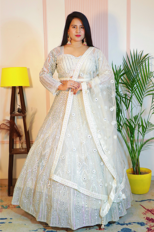 Off White Crop Top Lehenga from House of Daisy