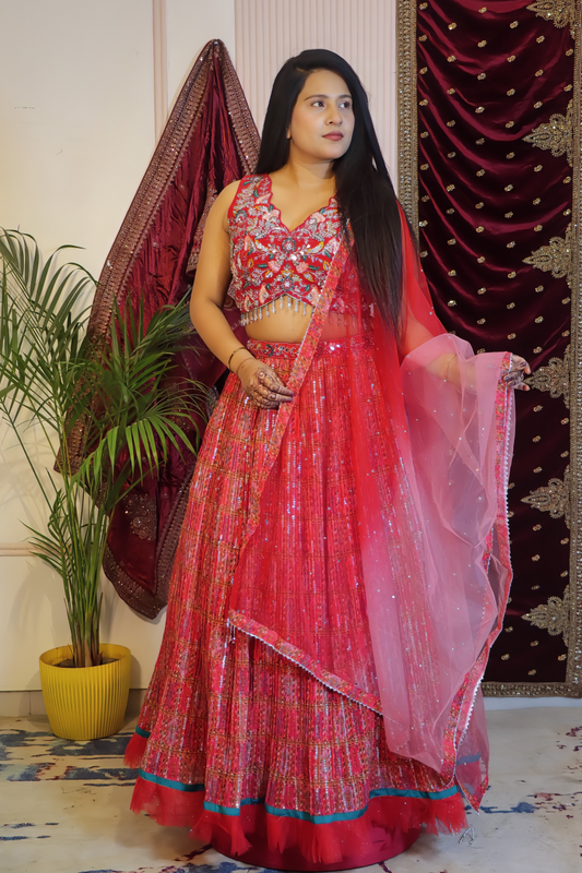 Vibrant Red Lehenga from House of Daisy