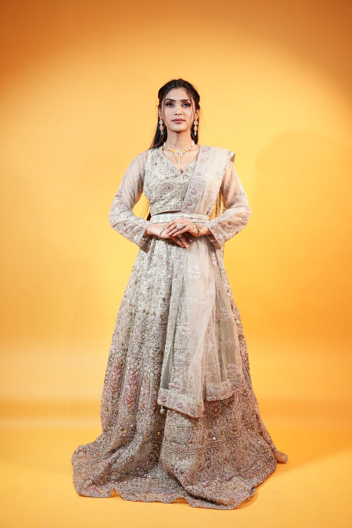 Mint Green Crop Top Lehenga from House of Daisy