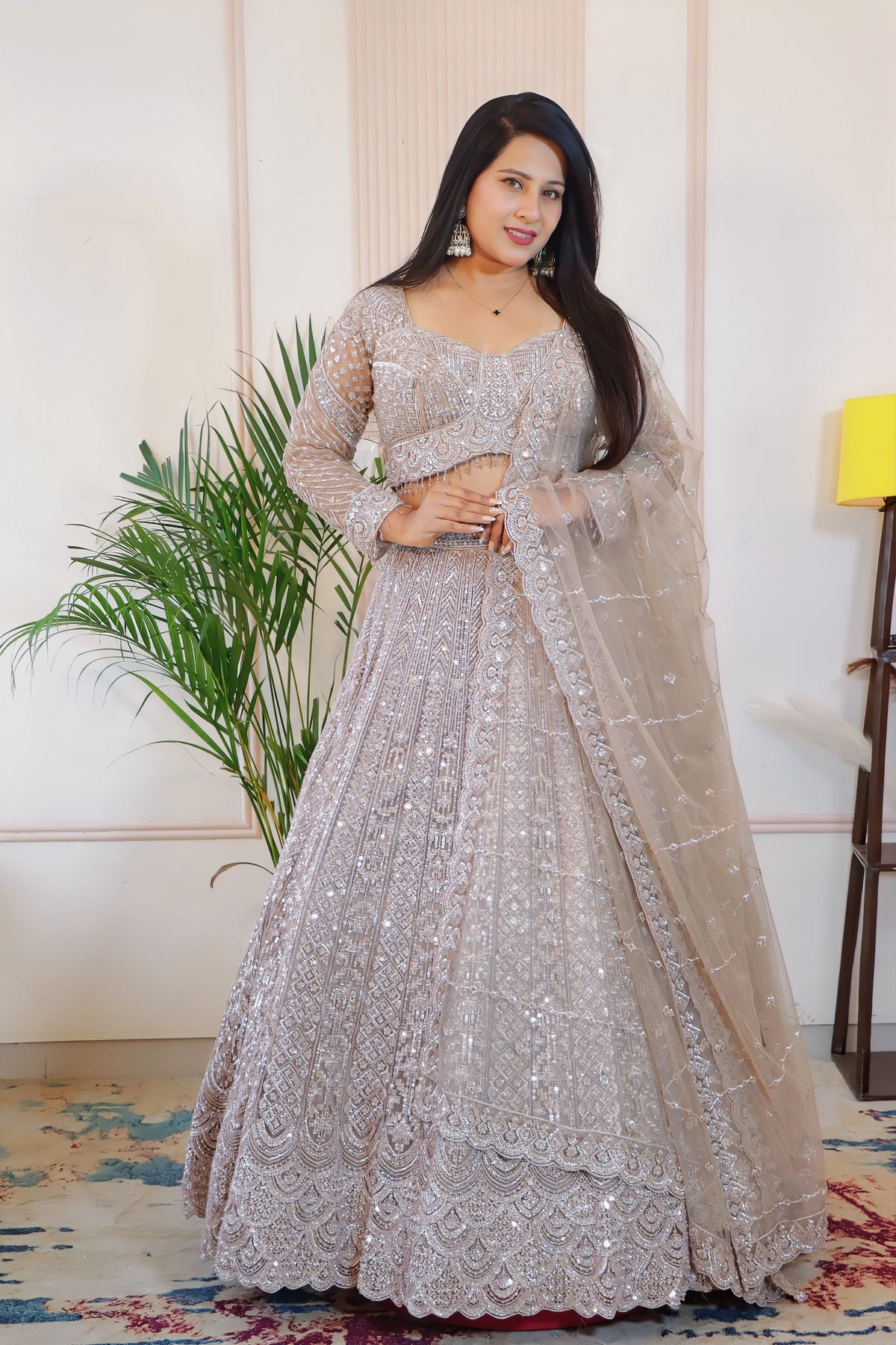 Silver Grey Net Lehenga from House of Daisy
