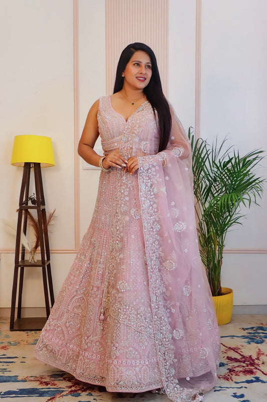 Elegant Pink Net Lehenga from House of Daisy