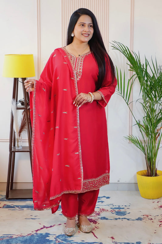 Red Chinon Suit from House of Daisy
