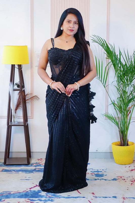 Black Georgette Drape Saree from House of Daisy