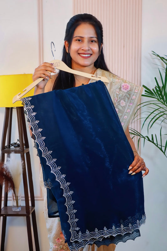 Navy Blue Georgette Saree from House of Daisy