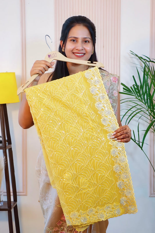 Radiant Lemon Yellow Crust Chiffon Saree from House of Daisy