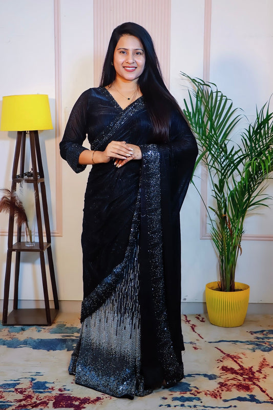 Midnight Black Silk Georgette Saree from House of Daisy