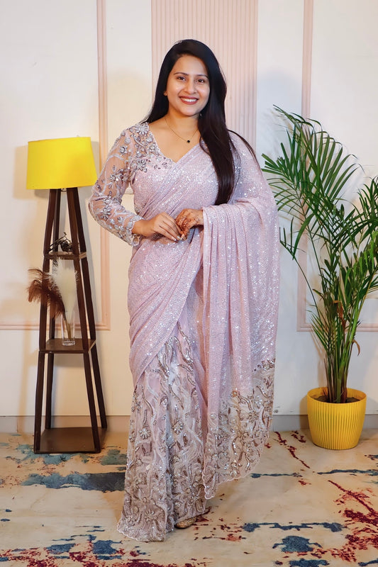 Sparkling Pink Net Saree from House of Daisy