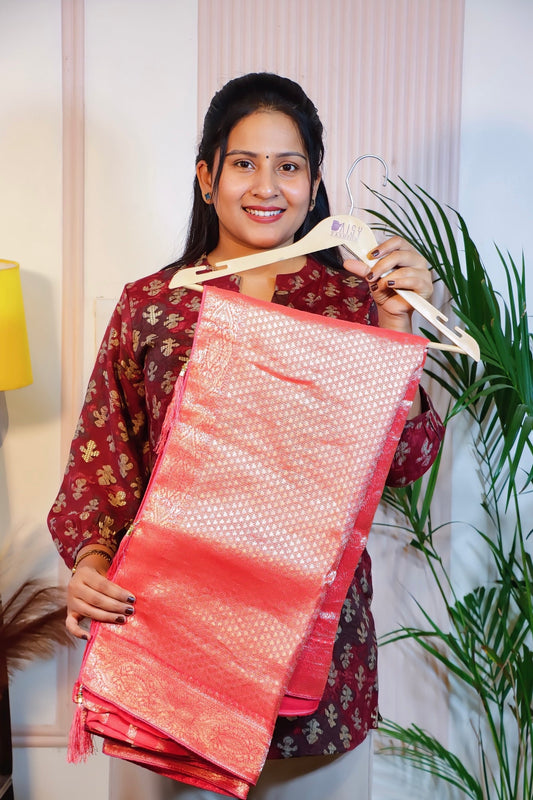 Peach Pink Silk Elegance Saree from House of Daisy