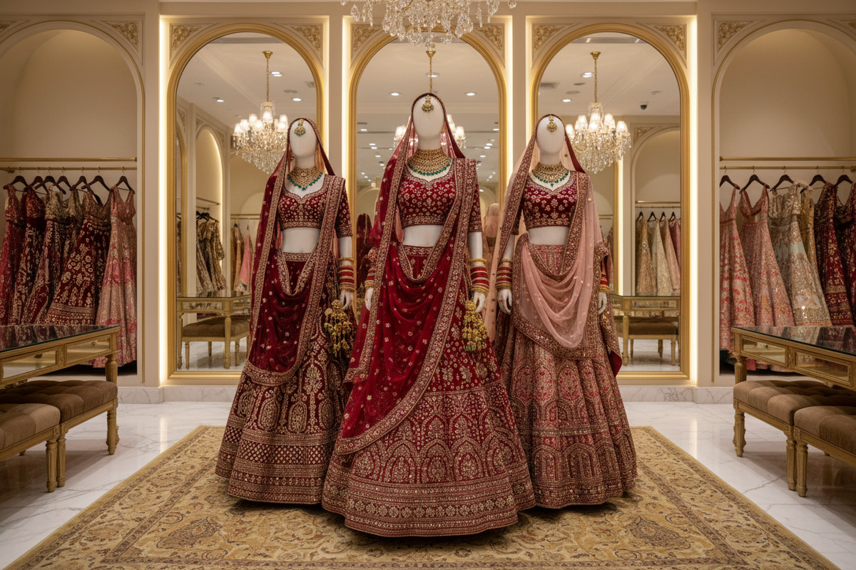 Bridal lehenga store for Huda Complex brides