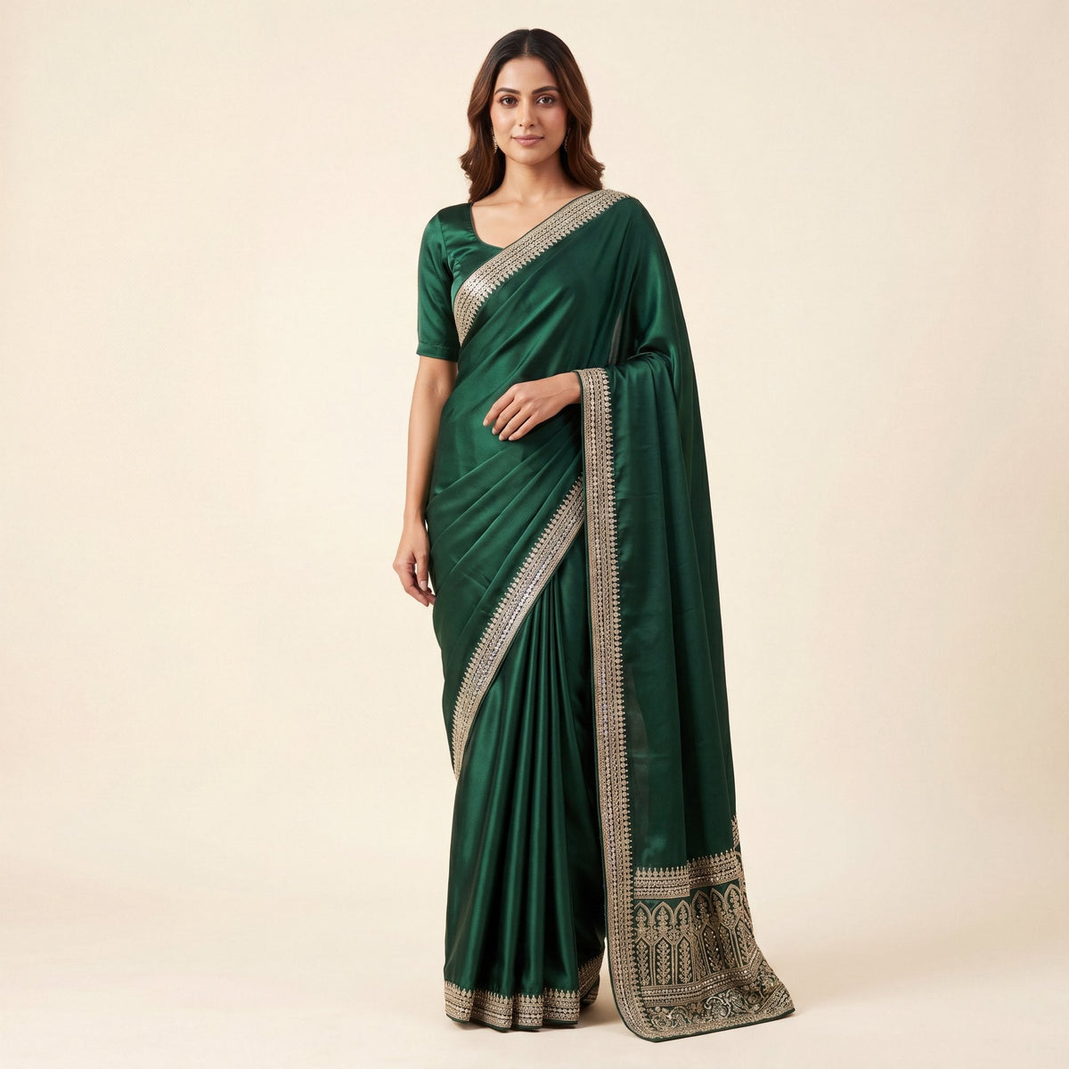 Dark Green Satin Saree from House of Daisy