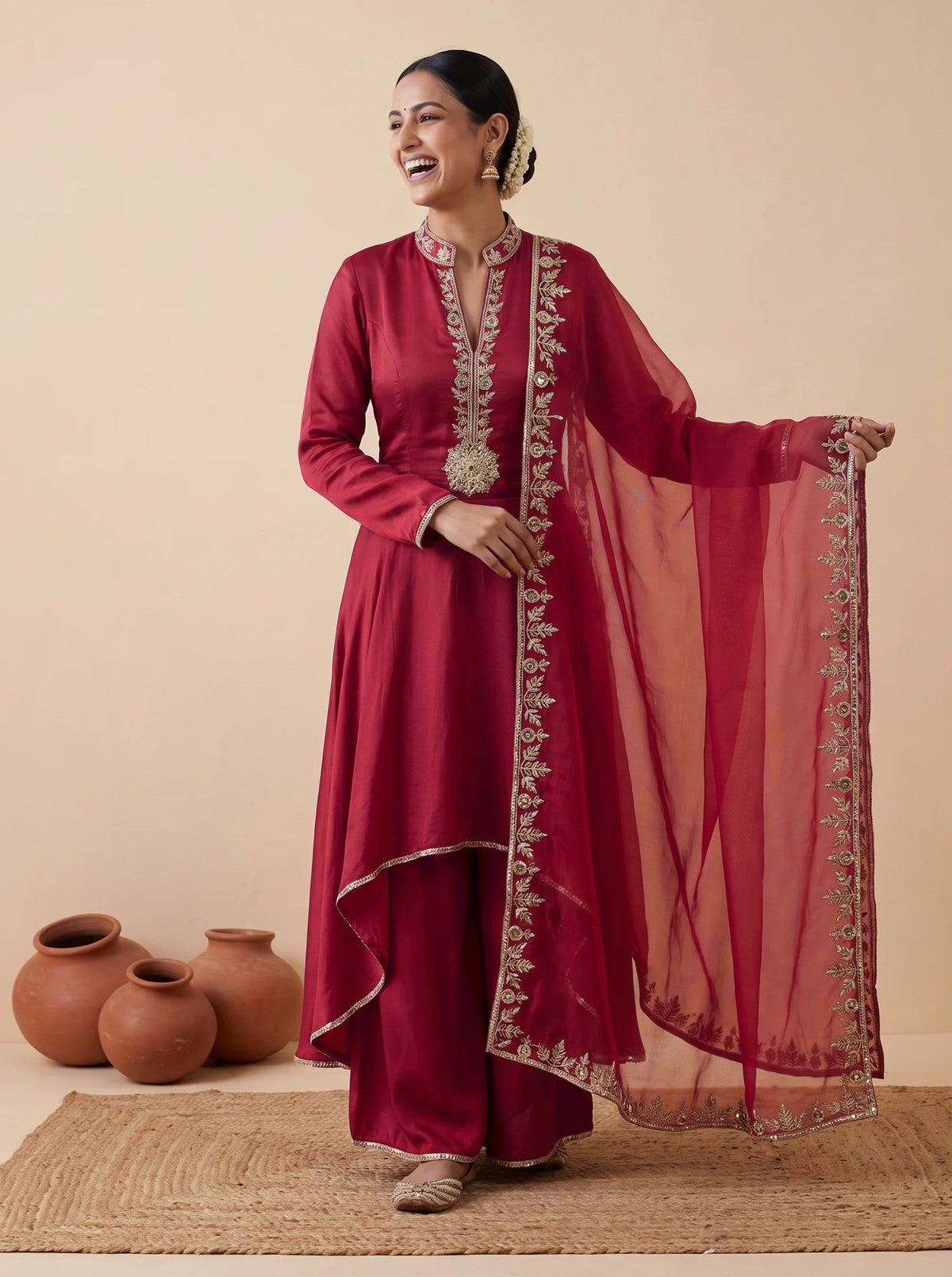 Red Frock with Drape Pants from House of Daisy