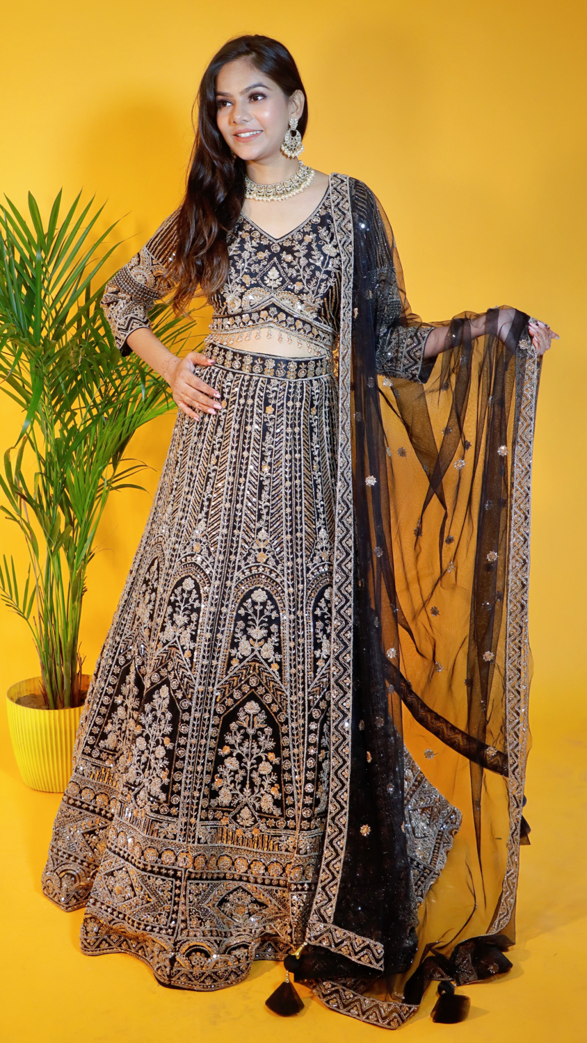 Black Net Crop Top Lehenga