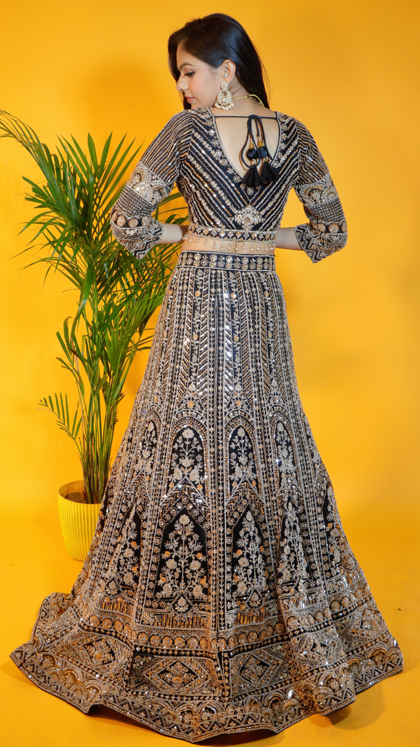 Black Net Crop Top Lehenga
