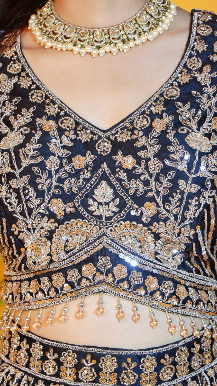 Black Net Crop Top Lehenga