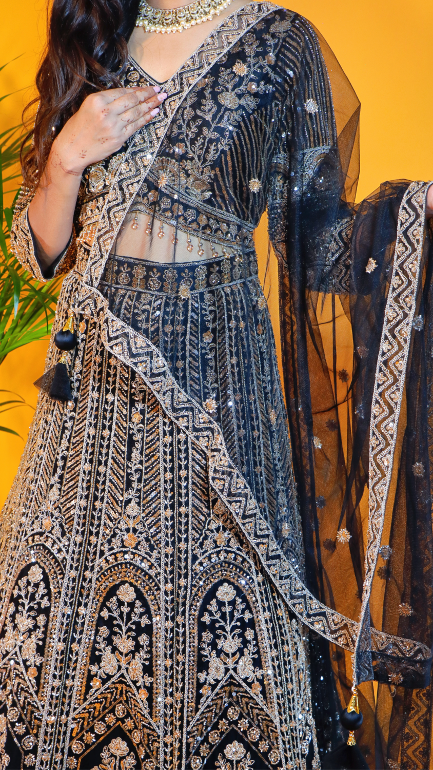 Black Net Crop Top Lehenga