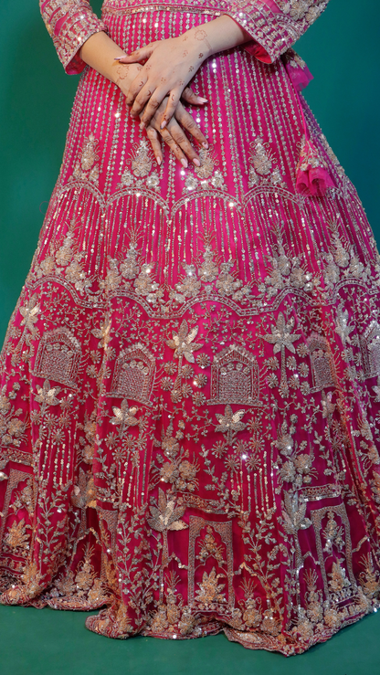 Pink Net Bridal Lehenga