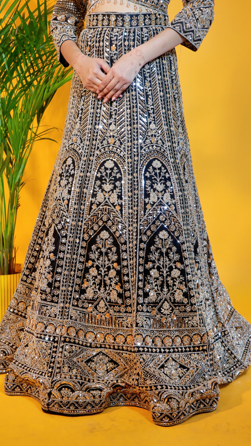Black Net Crop Top Lehenga