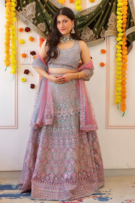 Pink Grey Pastel Lehenga