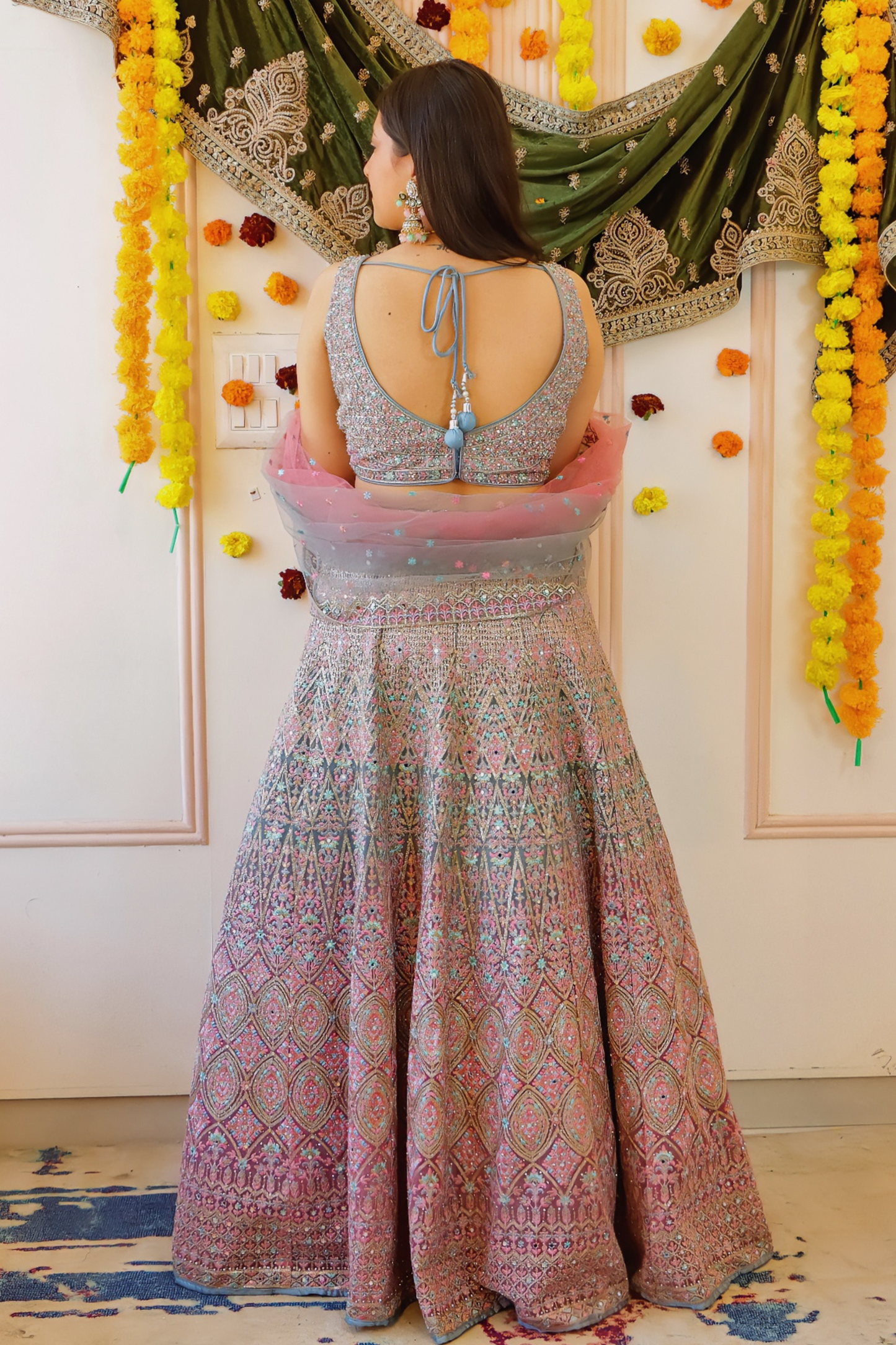 Pink Grey Pastel Lehenga