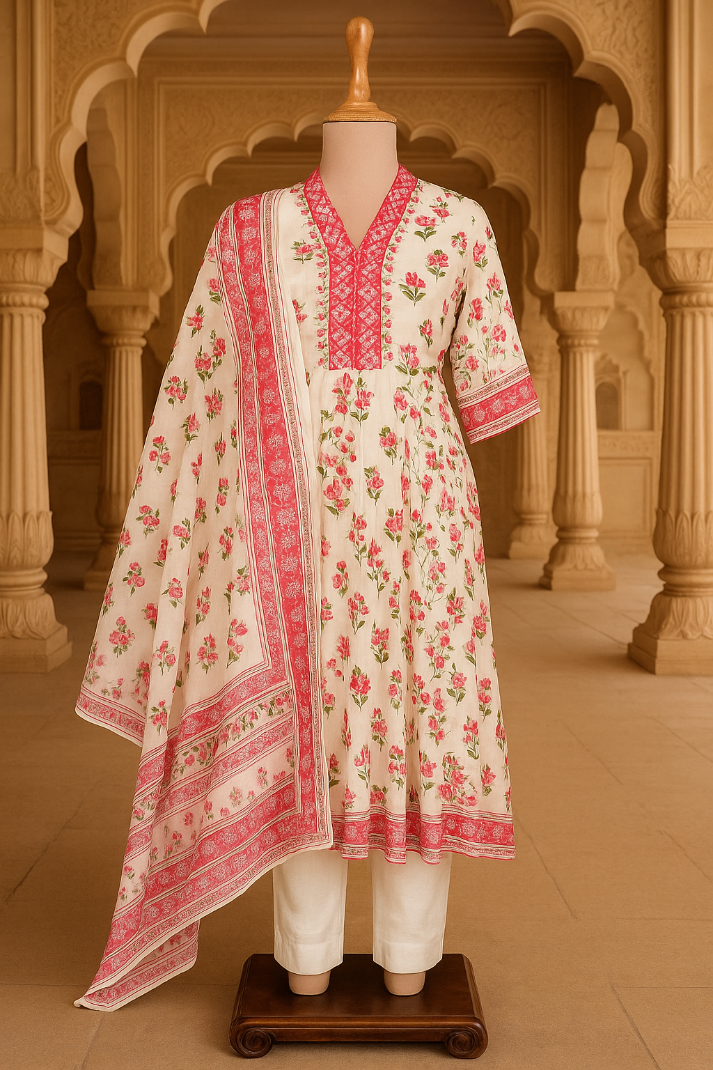 Rose Print Anarkali Suit Set