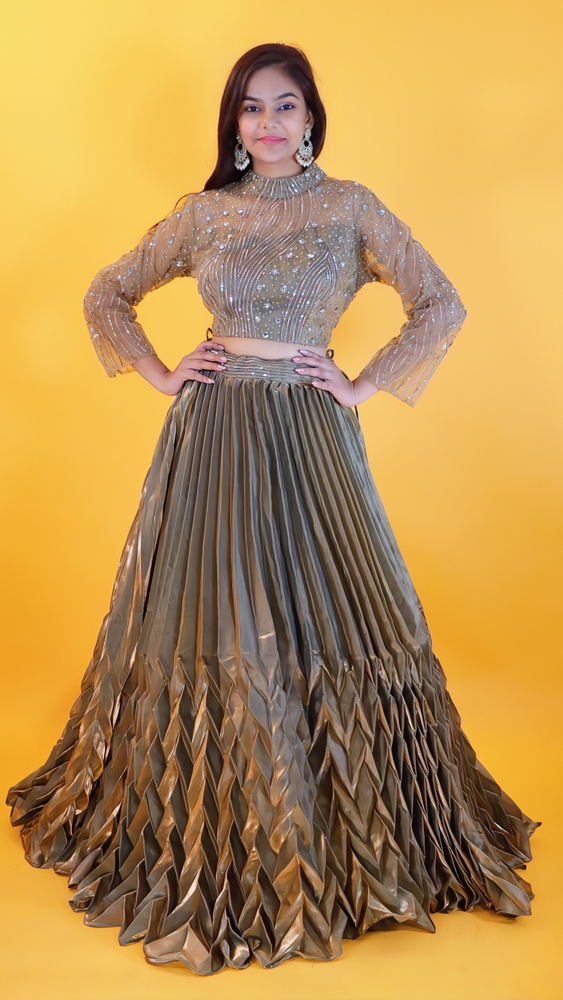 Olive Green Satin Lehenga