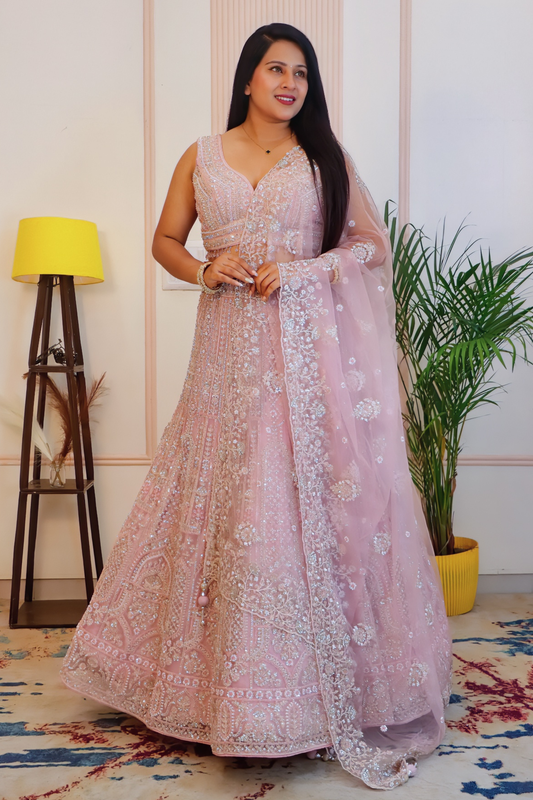 Pink Net Lehenga