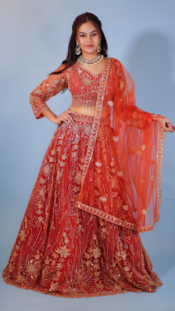 Orange Lehenga with Sequin